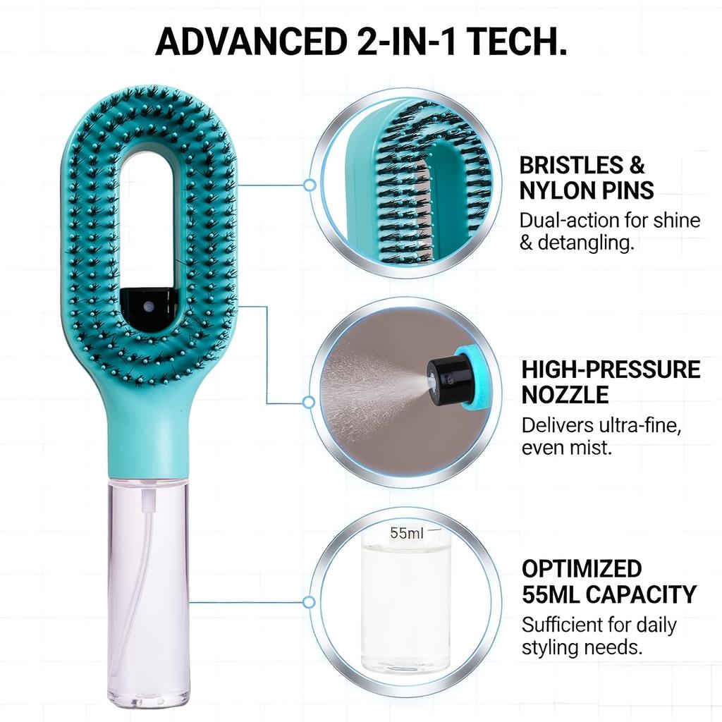 WANMEI Spray Hair Brush 2-in-1 Design, Professional Styling Brush for Wet & Dry Hair, Anti-Tangle Bristles