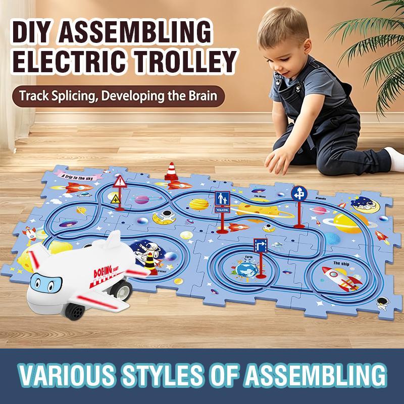 Puzzle Set Electric Tram Children's Toys DIY Track Play Mat Railroad Car Mini Road Signs Scene Jigsaw Puzzle Toys Boy Girl Gifts