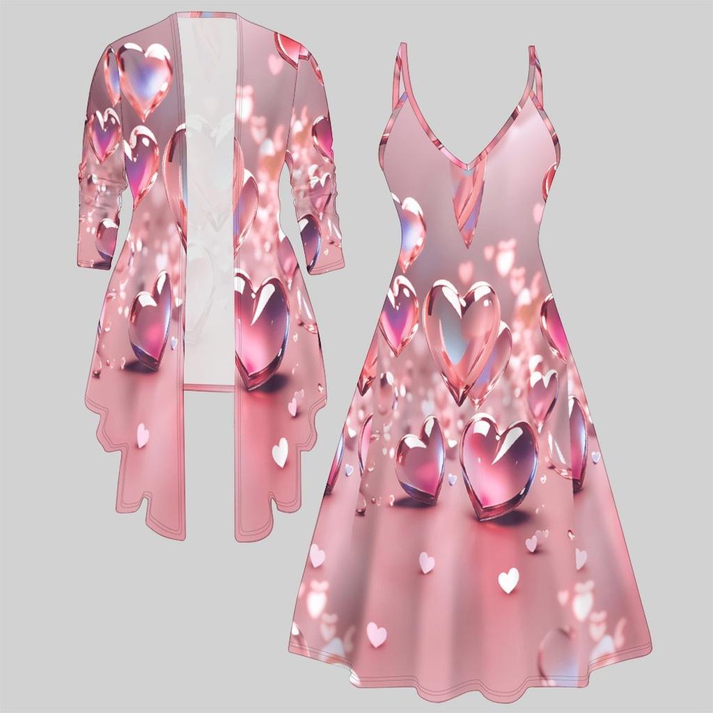 3D  Printed  Set Dress Coat , Heart Shape Totem Fashion Print,suitable for Various Scene Fashion Styles