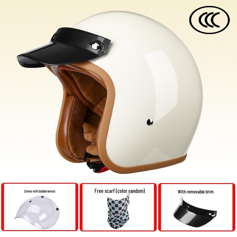 Retro 3C-Certified Unisex Motorcycle Helmet, All-Season 3/4 Design for Motorbike & Electric Bike