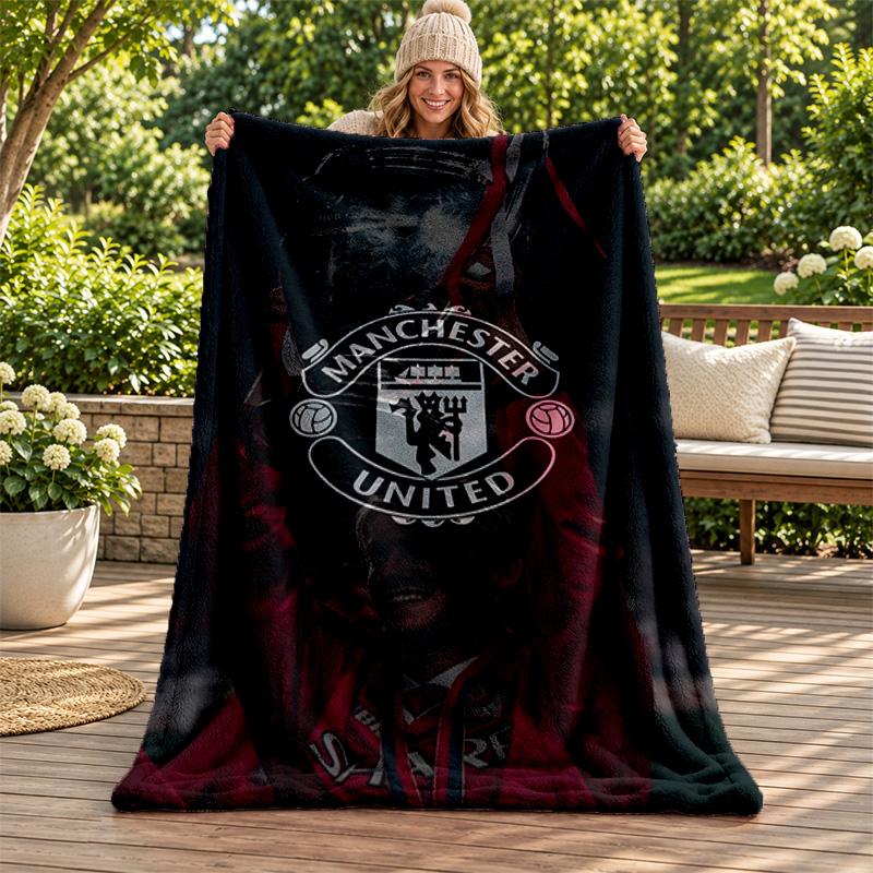 FC Manchester Blanket Flannel Blanket Soft Cozy Plush Throw for Sofa Bed Lightweight Home Decoration Gifts for Christmas Various Holidays