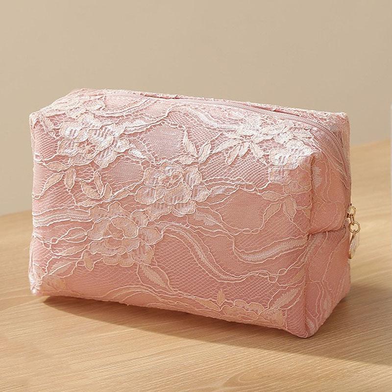 Lace Mesh Printed Makeup Bag Large Capacity Portable Multifunctional Toiletry Bag Cute Travel Storage Bag Cosmetic Accessories