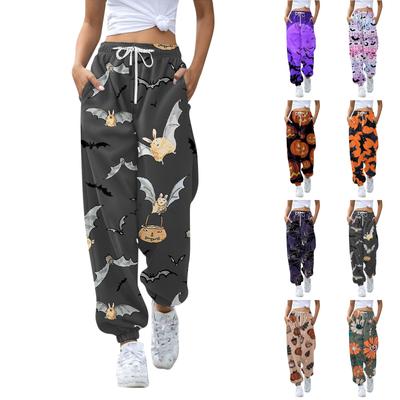 Damen Casual Fashion Halloween Printed Freizeithose Jogginghose Hose Kordelzug Elastische Taille Kordelzug Kordelzughose
