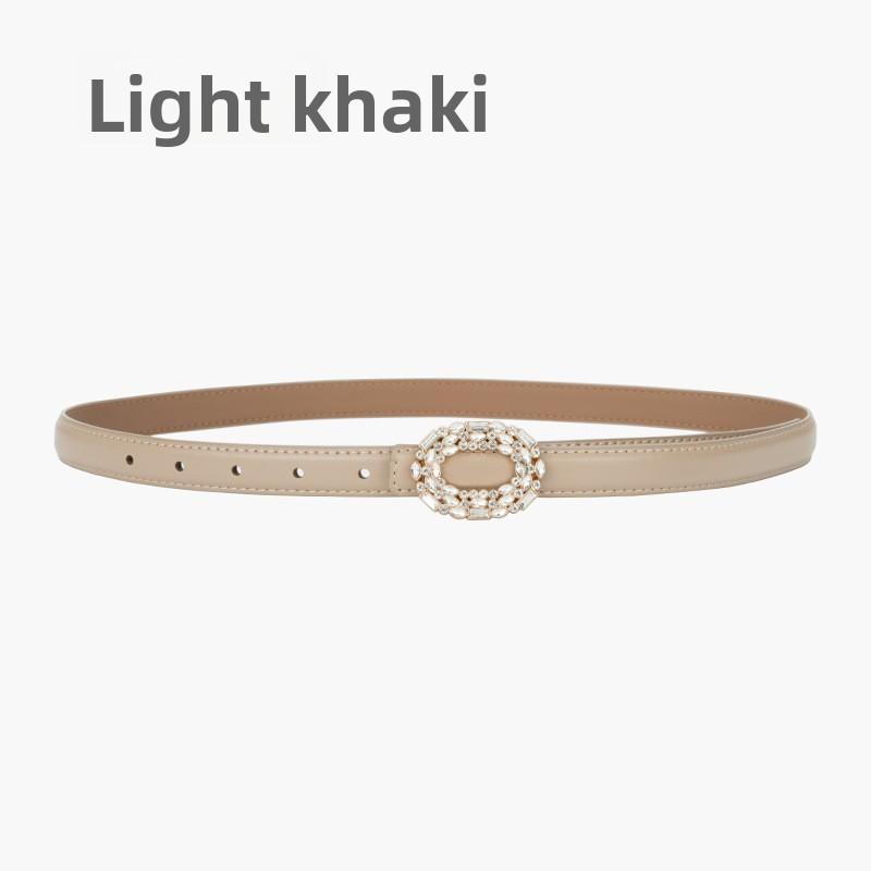 Women s belt rhinestone inlaid round buckle jeans decorative belt genuine leather smooth buckle belt 105cm