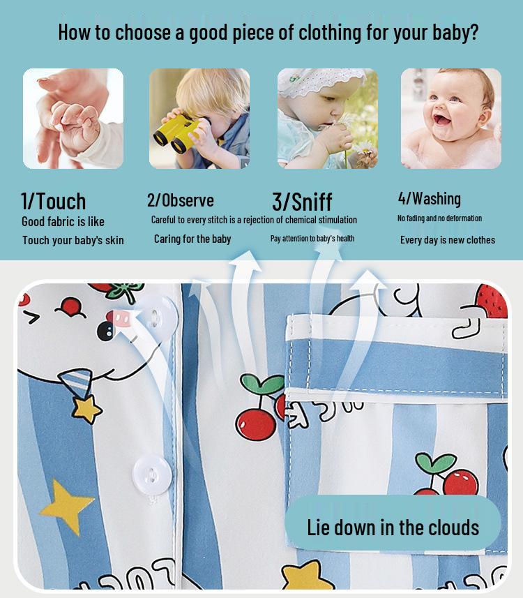 Children's Cartoon Print Pajama Set - Long Sleeve Cardigan with Turn-Down Collar, Imitation Cotton, for Spring and Autumn