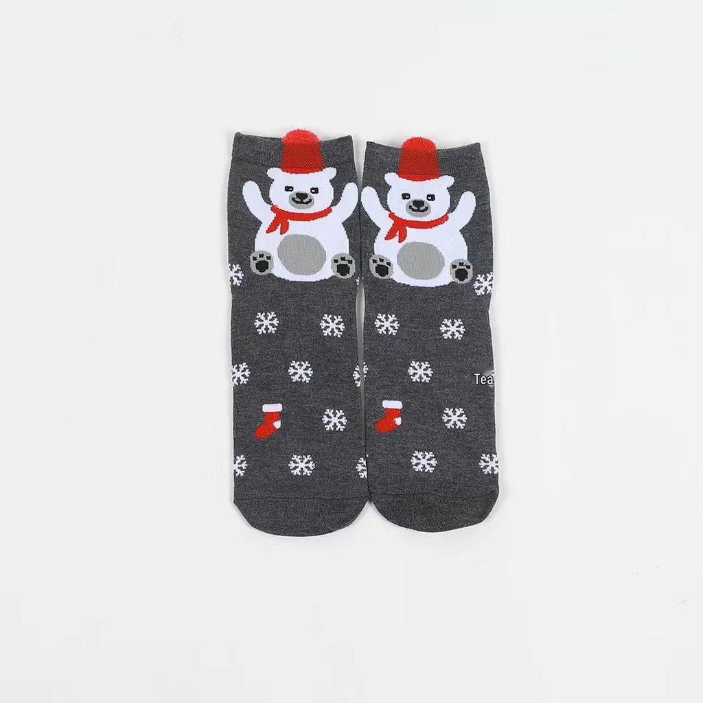 Women's Mid-Calf Cartoon Striped Socks with 3D Ears - Christmas Style