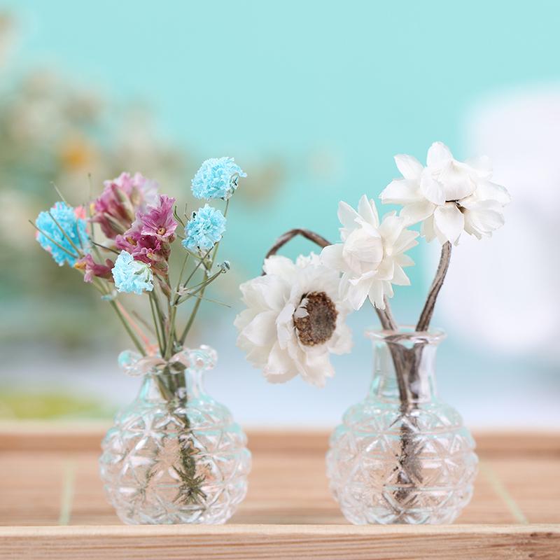 2Pcs 1:12 Dollhouse Miniatures Glass Vase Model Doll House Flowerpot Decor Toy
