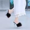 Furry Sexy Thin Stiletto Platform Slide Sandals, Transparent Crystal Heel Women Shoes For Wedding Banquet Formal Dress Occasions WZ-198614-89