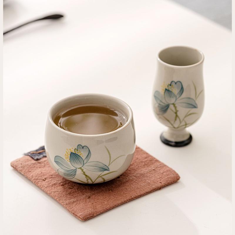 Hand-painted Lotus Teacup Plant Ash Master Cups Ceramic Tea Bowl Mugs Chinese Kung Fu Gongfu Teaware Set Household Drinkware