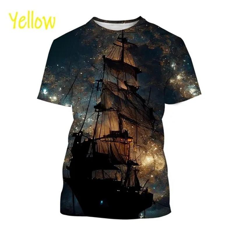 Pirate Ship Theme 3D Print Men's T-Shirt Summer Casual Men's Street T-Shirt Outdoor Sports Short Sleeve Fashion Men's T-Shirt