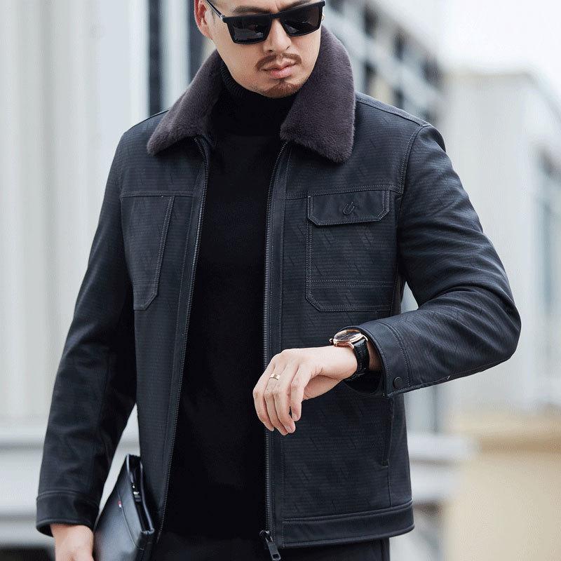 Men's Genuine Leather Jacket Men's Down Jacket Winter New Style Velvet Thickened Leather Jacket Jacket