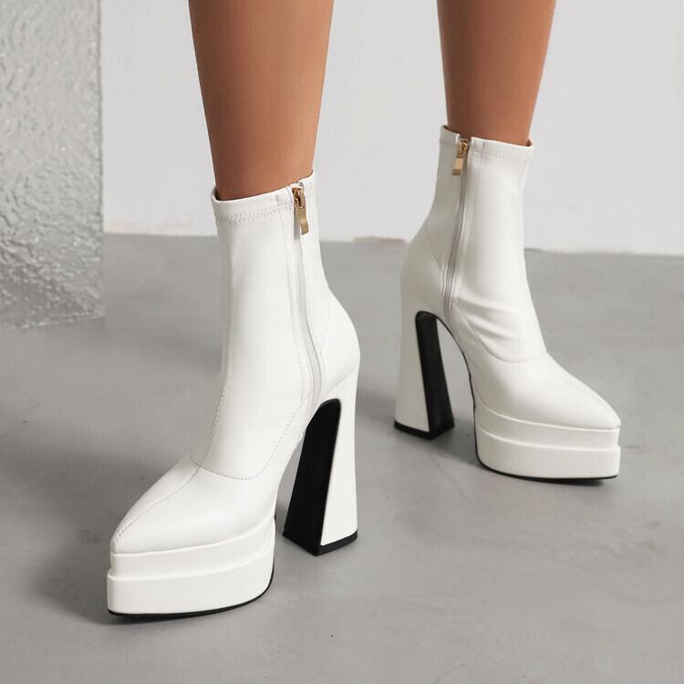 Short boots women's European, American autumn and winter new pointed thick heel platform fashion boots waterproof high heel Martin boots