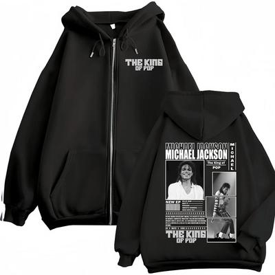 King of Pop Michael Jackson Bad Era Zipper Hoodies Men Women Fashion Hip Hop Jacket Sweatshirt Cozy Long Sleeve Zip Up Pullovers