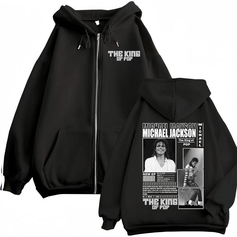 King of Pop Michael Jackson Bad Era Zipper Hoodies Men Women Fashion Hip Hop Jacket Sweatshirt Cozy Long Sleeve Zip Up Pullovers