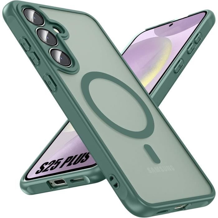 Case for Samsung Galaxy S25 Plus (Galaxy S25+) with Magnetic Circle Camera Protection - Hybrid Shockproof Night Green