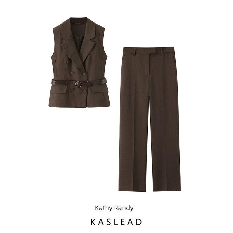 Kaslead New Women clothes Western Style Fashion Belt Vest Straight Trousers 8073361 8073261