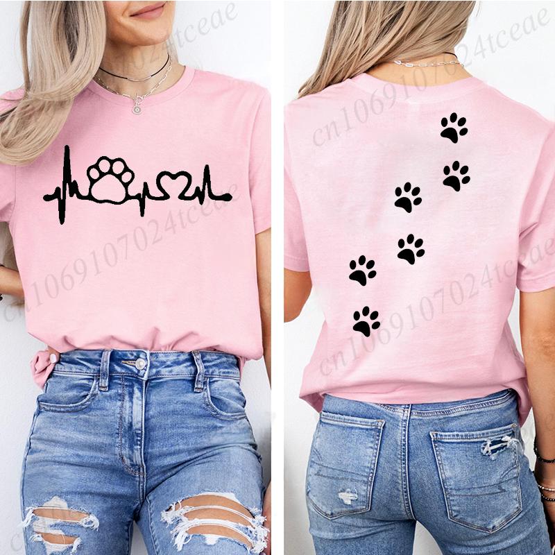 Cat Heart Women Print Tshirt Girl Short Sleeve Crew Neck TShirts Casual Top for Summer  Spring Cat Lover Womens Clothing