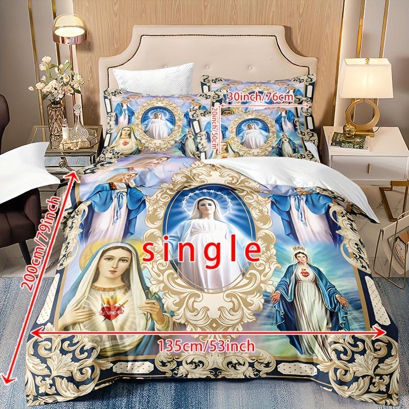 3Pcs Jesus Virgin Mary Duvet Cover Set (1*Duvet Cover + 2*Pillowcases Without Core) 3D Digital Print Bedding Set