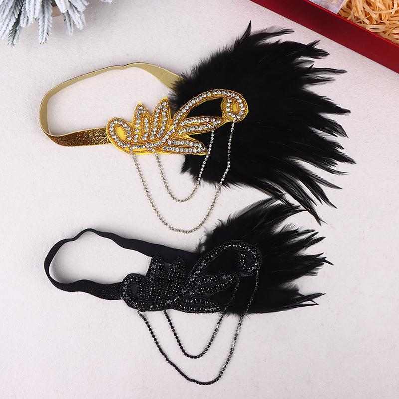 1920S Flapper Dress Accessories Retro Party Props Feather Headband For Wedding Girl Tassels Headpiece