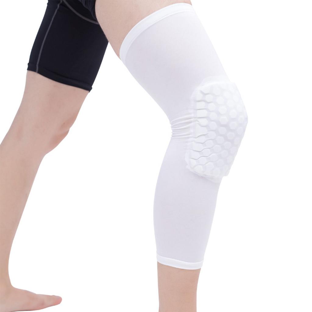 2PCS Knee Brace Unisex Lengthened Honeycomb Anti Collision Compression Knee Sleeve for Basketball White L For 175‑185CM Height