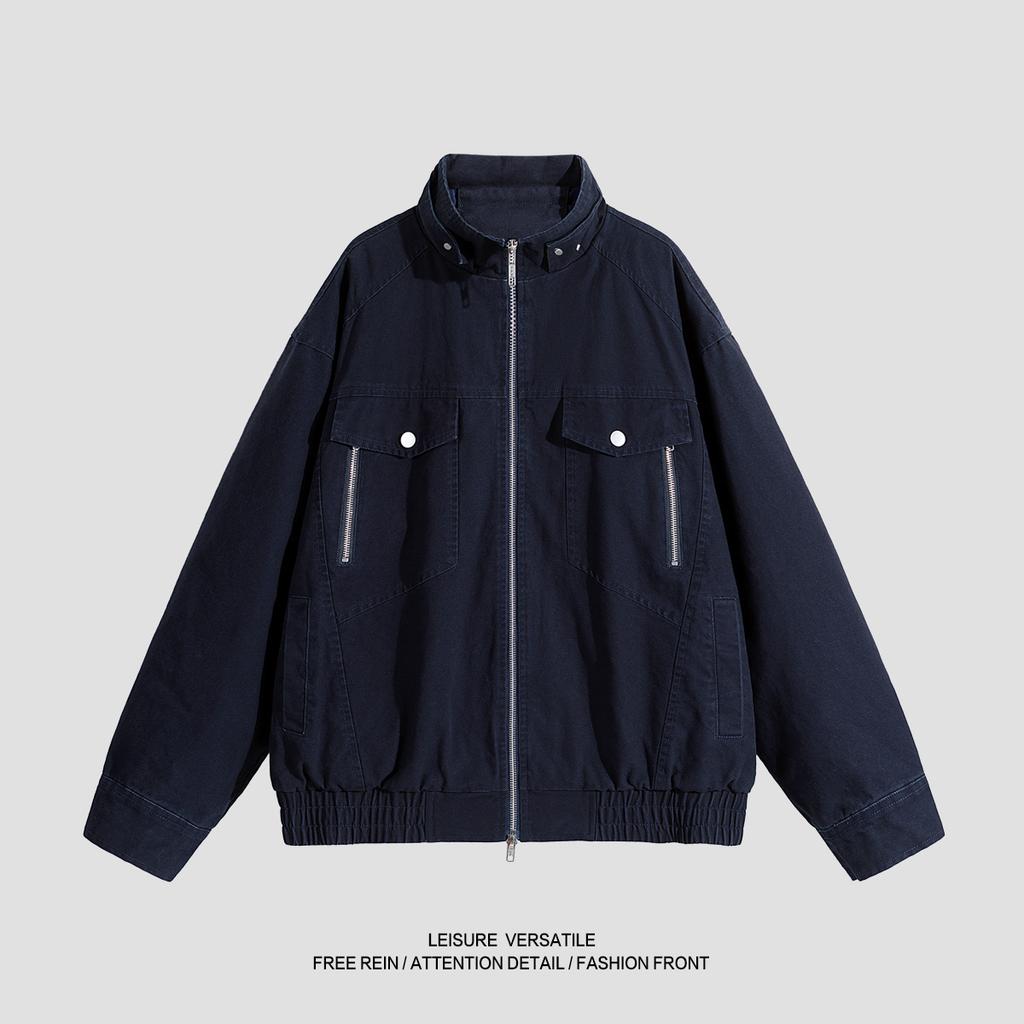 Versatile Coat Minimalist Cotton Jacket Men's 2026 Loose Coat Washed and Aged Standing Lapel Mens Spring and Autumn Breathable Work Casual Jacket