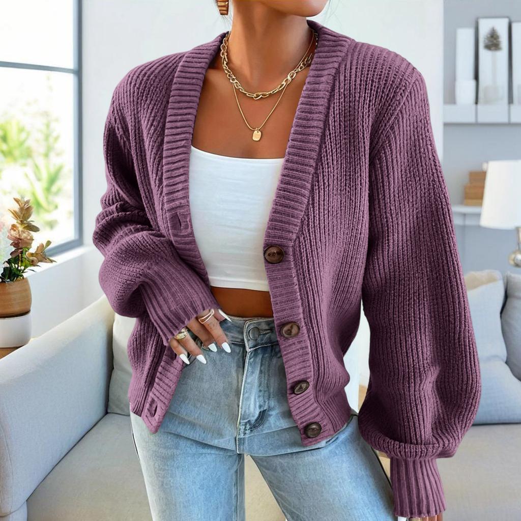 Women's Fashion Casual Knit Cardigan V-Neck Single Breasted for Fall Winter