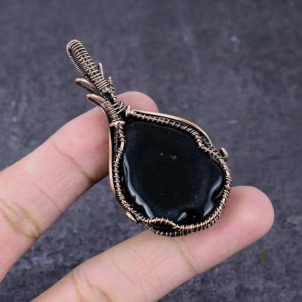 Carved Ammolite Gemstone Handmade Copper Wire Wrap Jewelry Pendant 2.6" Y3h43
