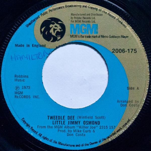 

7-дюймовая пластинка JIMMY OSMOND Tweedle Dee 2006175 MGM Records 1973 UK Поп Б/у