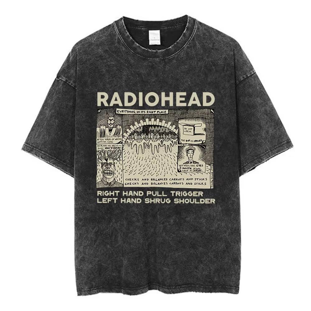 Rock Band Radiohead The Bend Funny Cat Vintage Washed Tshirts Men Women Fashion Hip Hop T Shirts Cotton Male Tshirt Streetwear