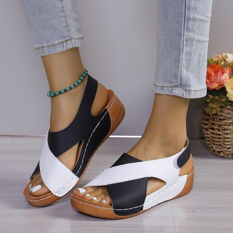 Women's Summer Cross-Border Platform Sandals - Plus Size, Open Toe, Thick Sole, Magic Tape Closure, European & American Style (Size 43)