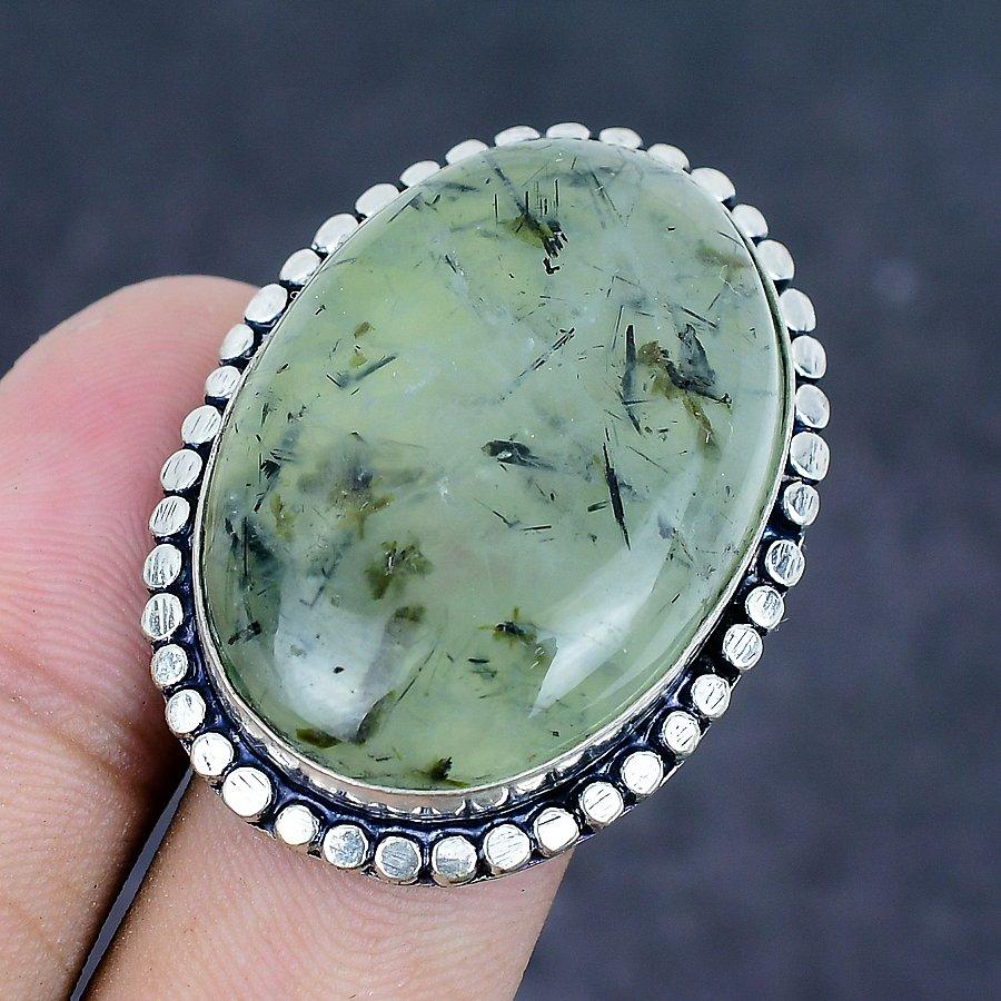 Moss Prehnite Gemstone 925 Sterling Silver Jewelry Ring Size 6