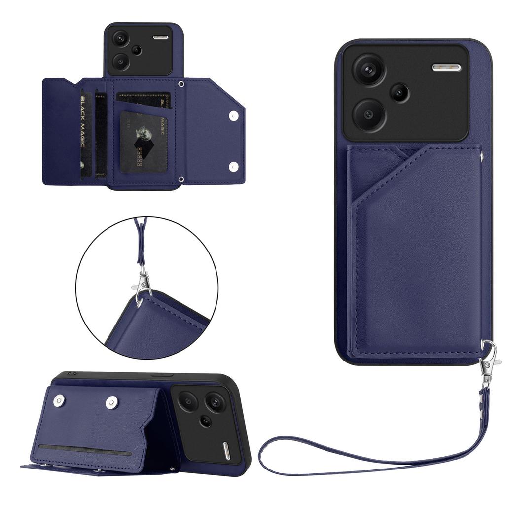 For Xiaomi Redmi Note 13 Pro+ 5G Case Card Holder Kickstand Skin-Touch Phone Cover with Wrist Strap