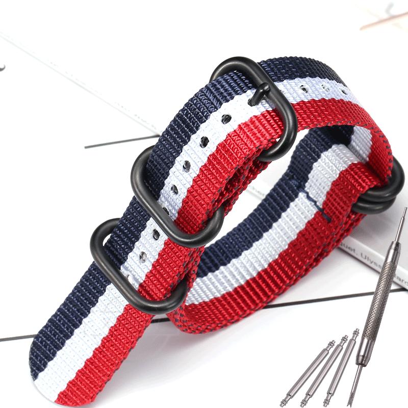 Nylon Strap 18mm 20mm 22mm 24mm Five-Ring Premium Weave Men Women Watch Band Bracelet Heavy Duty Stainless Steel Buckle