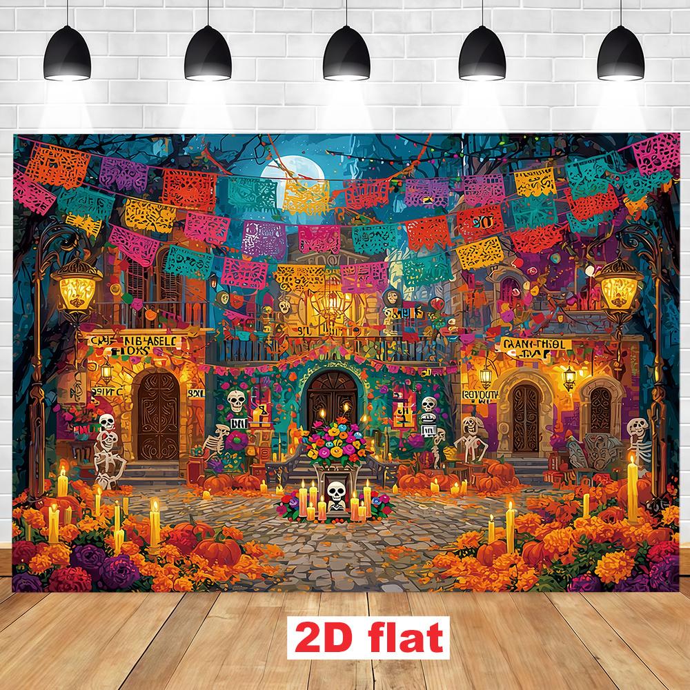 1 PC, polyester material, a Mexican-style Day of the Dead decoration background cloth, altar pattern design