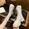 Mid Calf Boots Lace-Up Women'S Boots Pu Leather Platform Boot Non-Slip Zipper Ankle Boots Fashion Chunky Heel Women Shoes Botas