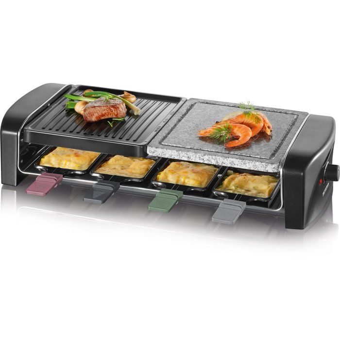 Appareil a raclette 8 personnes - SEVERIN - RG9690 - Plaques de cuisson combinées pierre naturelle + plaque anti adhésive - 1400W