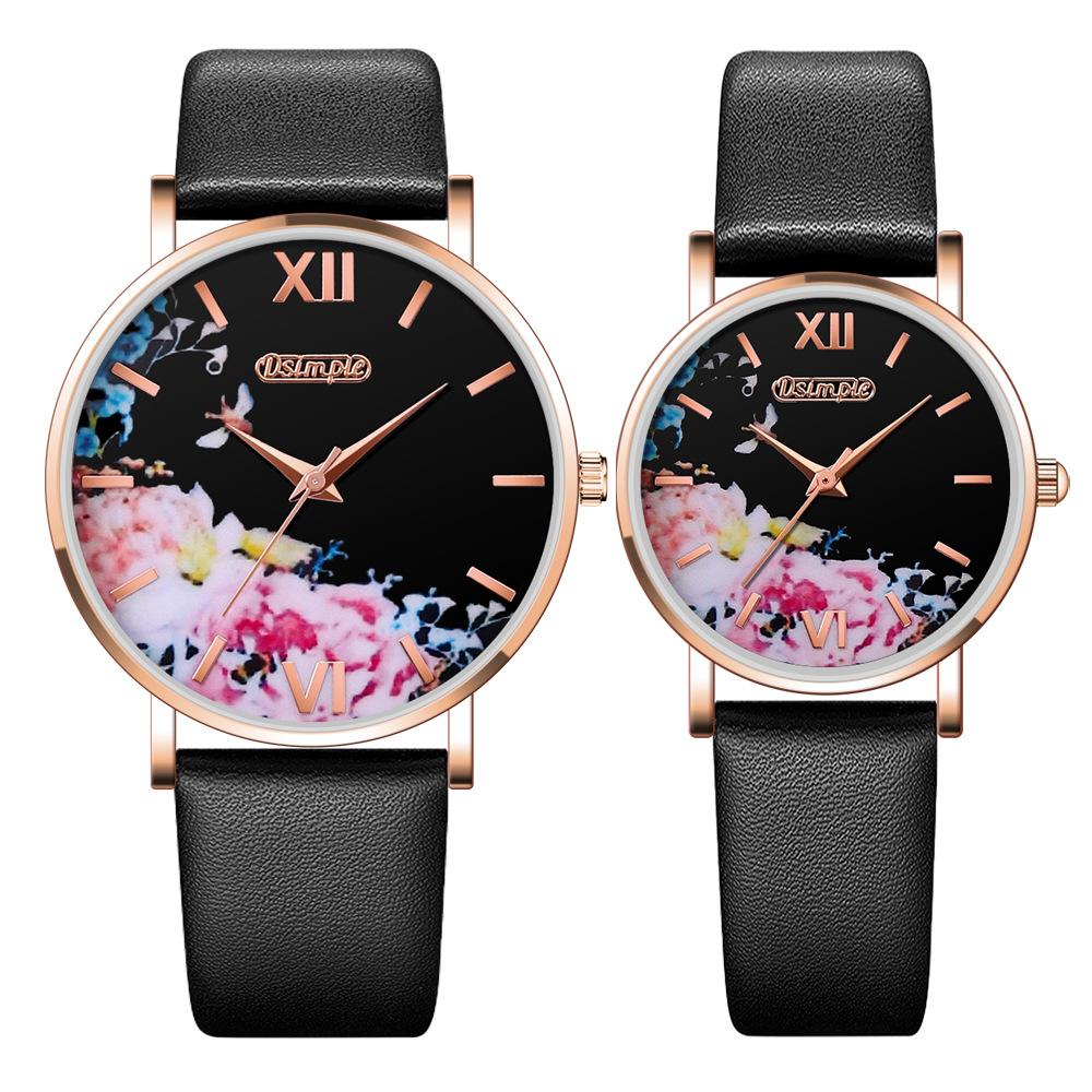 Módní párové hodinky Kožený řemínek Pánské quartzové hodinky Elegantní móda Dámské hodinky Studentské hodinky