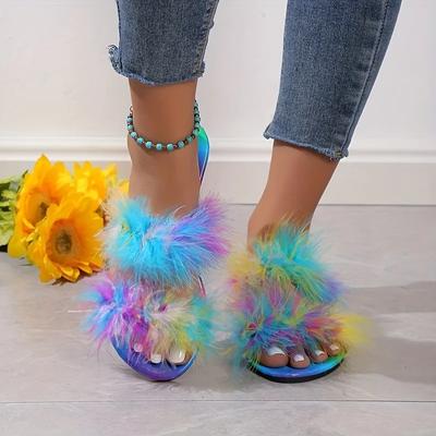 Mode Pantoufles en Peluche Irisées Femmes Nouvelle Mode Grande Taille Légères Antidérapantes Chaussures Plates Extérieur Banquet Sandales Décontractées Tendance