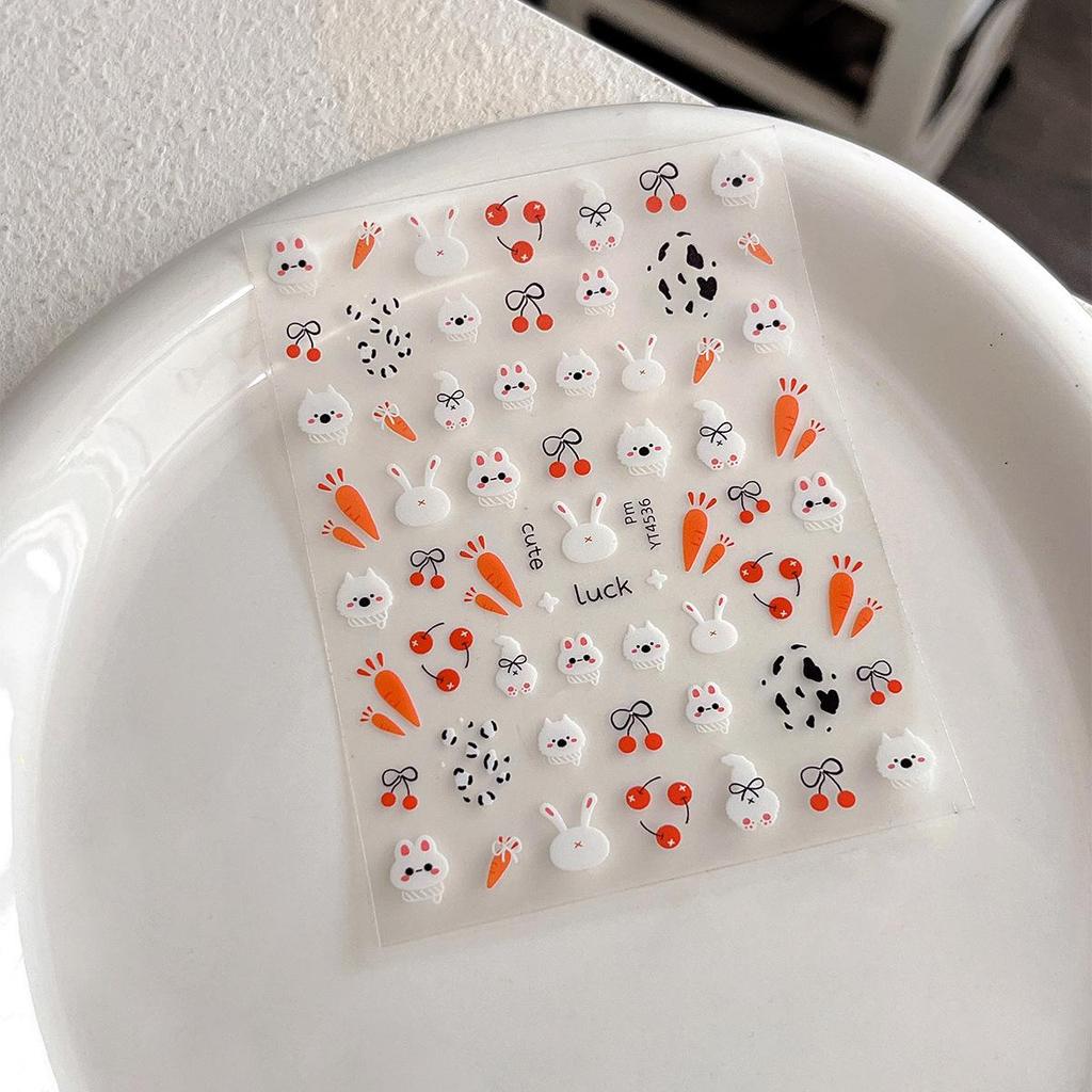 YITU Flat Rabbit Carrot Nail Stickers with Cherry Bow - YT4536