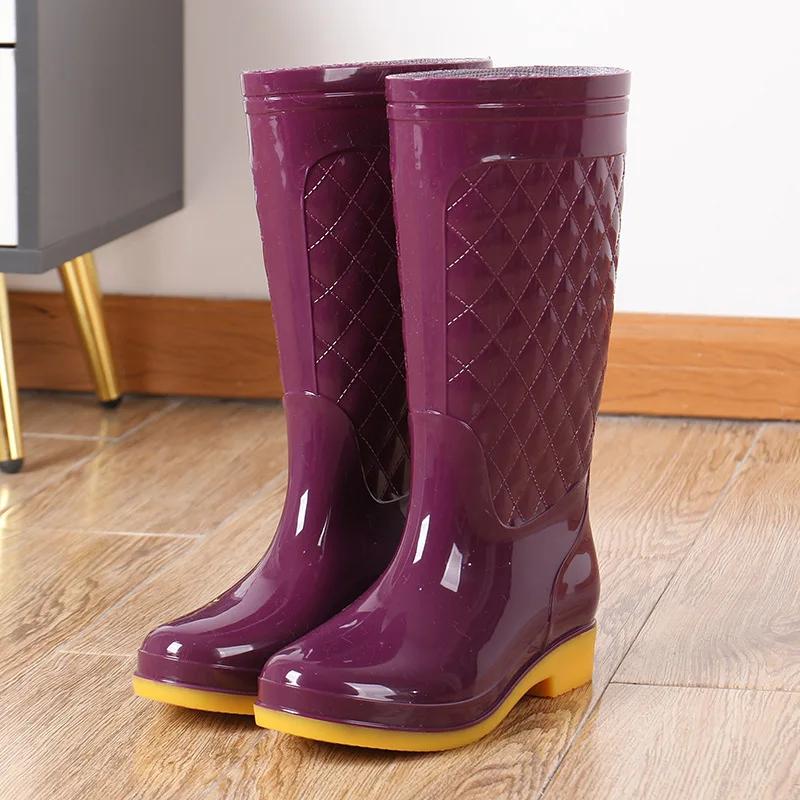 Maogu Femmes Adulte Travail Tube Haut Chaussures d'Eau Antidérapantes Chaussure d'Automne Couleur Unie Imperméable Plaid Botte en Caoutchouc 2024 Bottes Neige Pluie