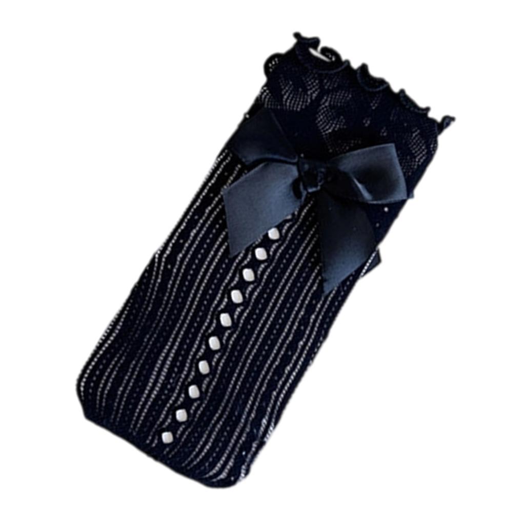 Girls Knee Length Socks With Lace Ruffled Bowknot Embellishments Breathable Nylon Blend Daily Comfort Wear Stockings