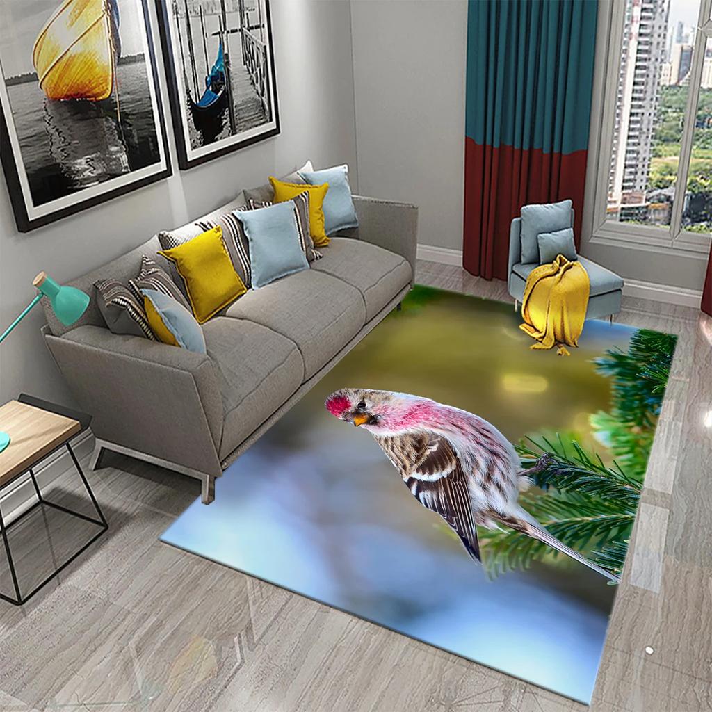 3D Colorful Bird Carpet Cute Birds with Flowers Doormat Rugs for Bedroom Living Room Floor Hallway Mats Bathroom Non-slip Mats