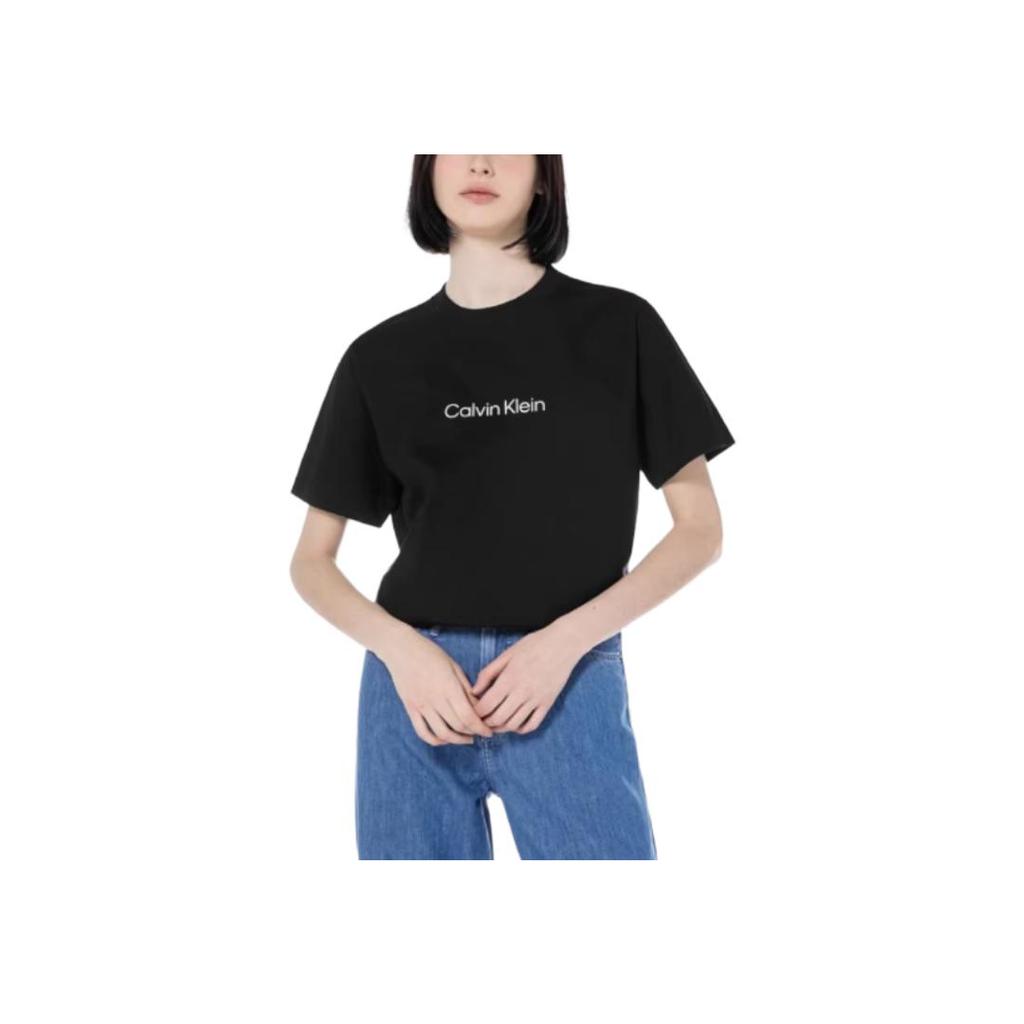 Calvin Klein Logo Drop Shoulder Pullover Round Neck Short Sleeve T-Shirt Women Tops Black 40WH113-UB1