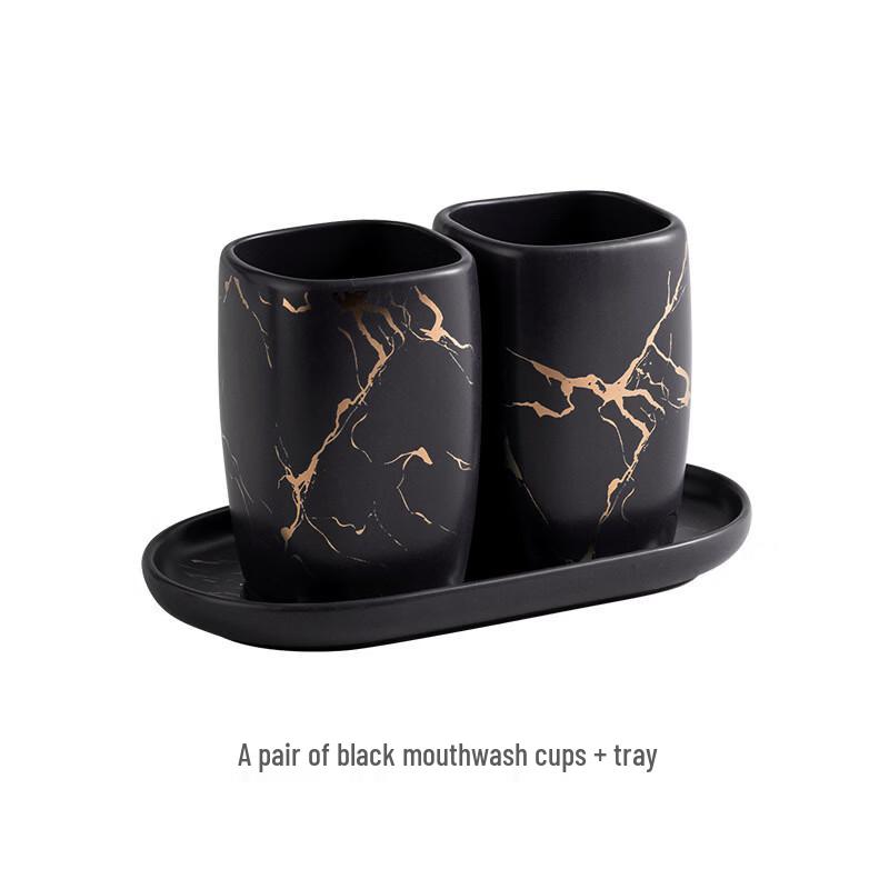 OLOEY Square Ceramic Bathroom Cup Set with Tray