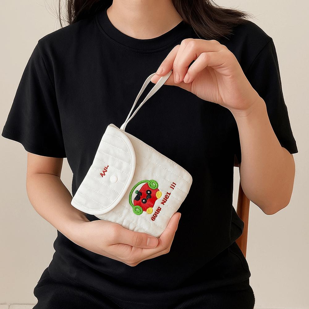 Square Embroidery Cherry Cosmetic Bag Cat Small Storage Bag Sanitary Napkin Storage Bag  Travel