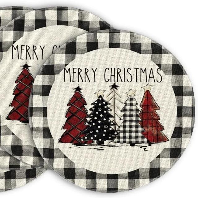 Xmas Party Linen Placemats - Dirt Resistant Table Mats for Winter Kitchen Dining Home Decoration