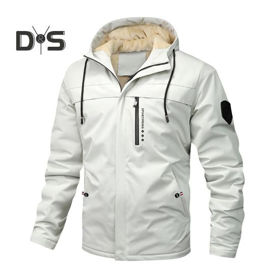 Menn Høst Hettejakke Vindjakke med Glidelåslommer Tykt Fôr Ensfarget Casual Hettegenser for Vinter Utendørsaktiviteter