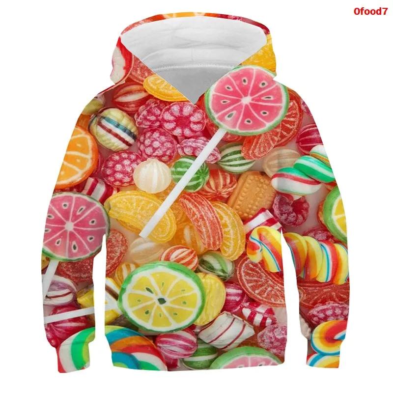 Spring Autumn Popcorn Hoodies Kids Macaron Print Boys Girls Tracksuit Fries Candy Funny Clothes Fruit 3D Print Pullover Children Sweatshirts 100