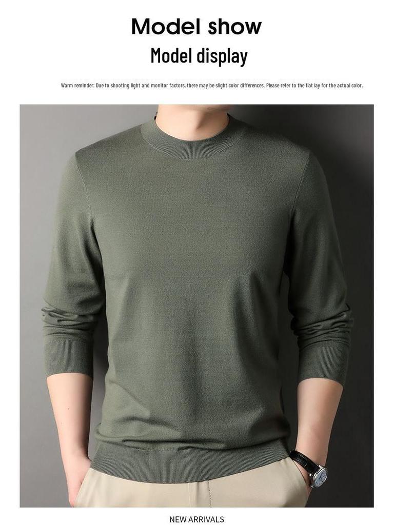 Romon Men's Wool Blend Crew Neck Sweater - Pure Color Long Sleeve Knitwear for Spring & Autumn