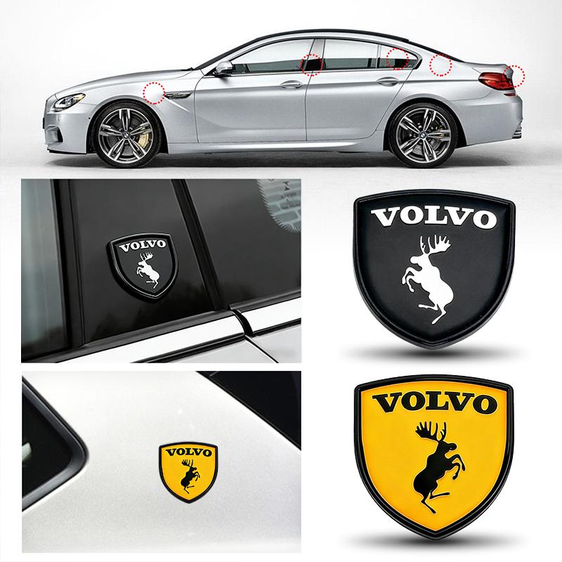 2 Stück Volvo Elch Logo Schild Abzeichen 3D Metall Aufkleber für Alle Auto Kofferraum Kotflügel - Auto Styling Dekoration Zubehör